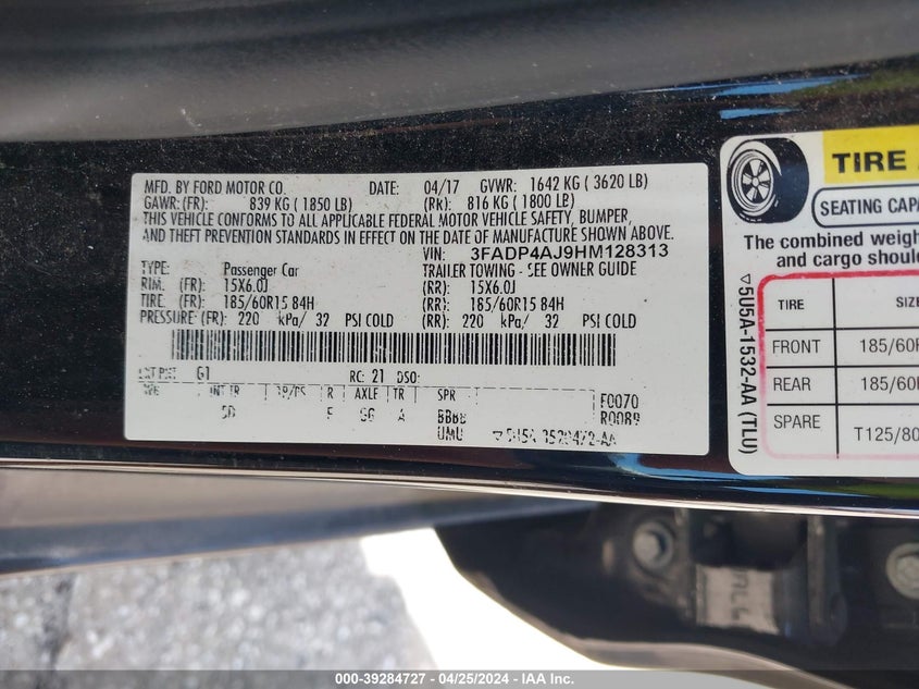 2017 FORD FIESTA S - 3FADP4AJ9HM128313