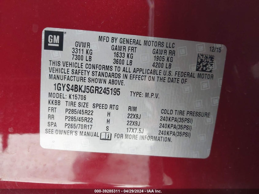 2016 CADILLAC ESCALADE LUXURY COLLECTION - 1GYS4BKJ5GR245195