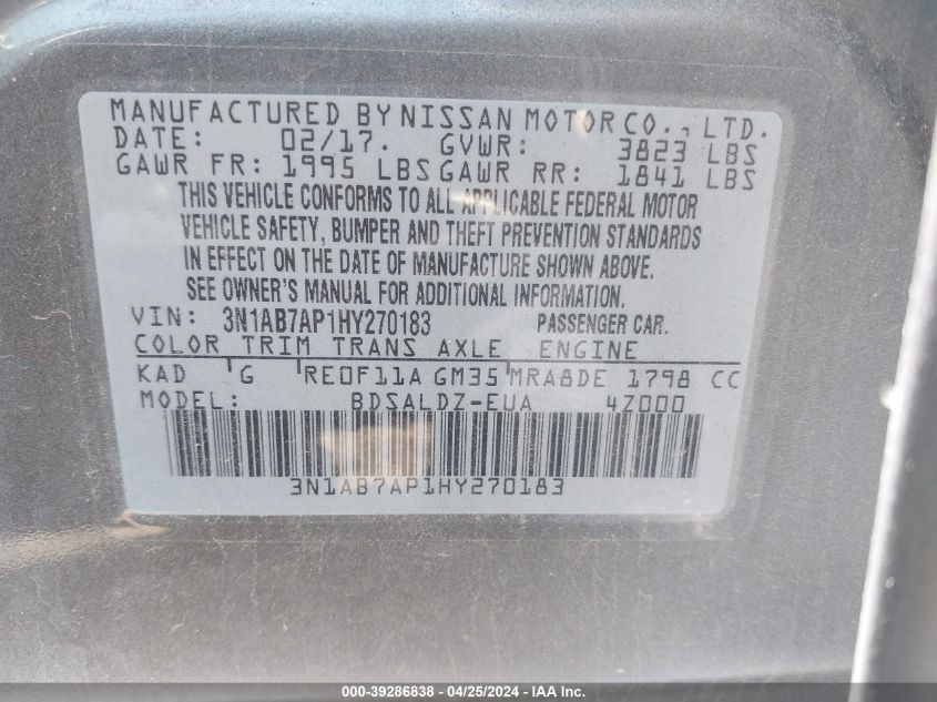 3N1AB7AP1HY270183 | 2017 NISSAN SENTRA