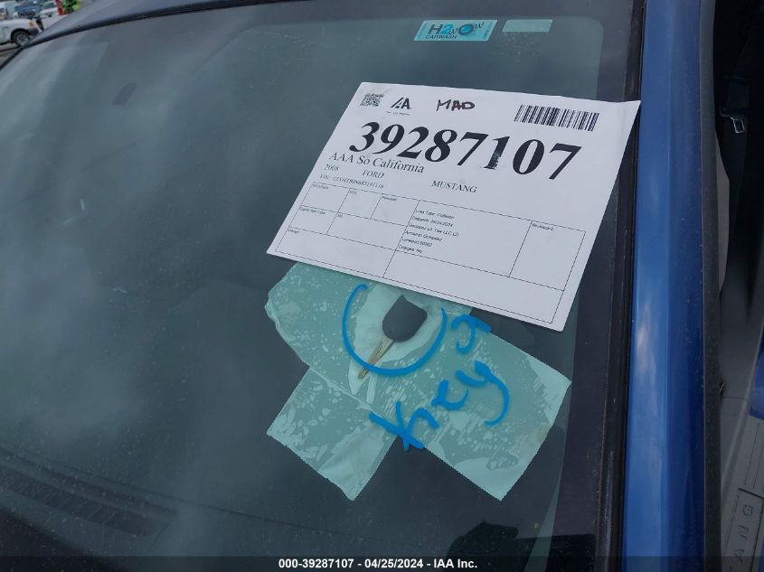 2008 Ford Mustang V6 Deluxe/V6 Premium VIN: 1ZVHT80N685191116 Lot: 39287107