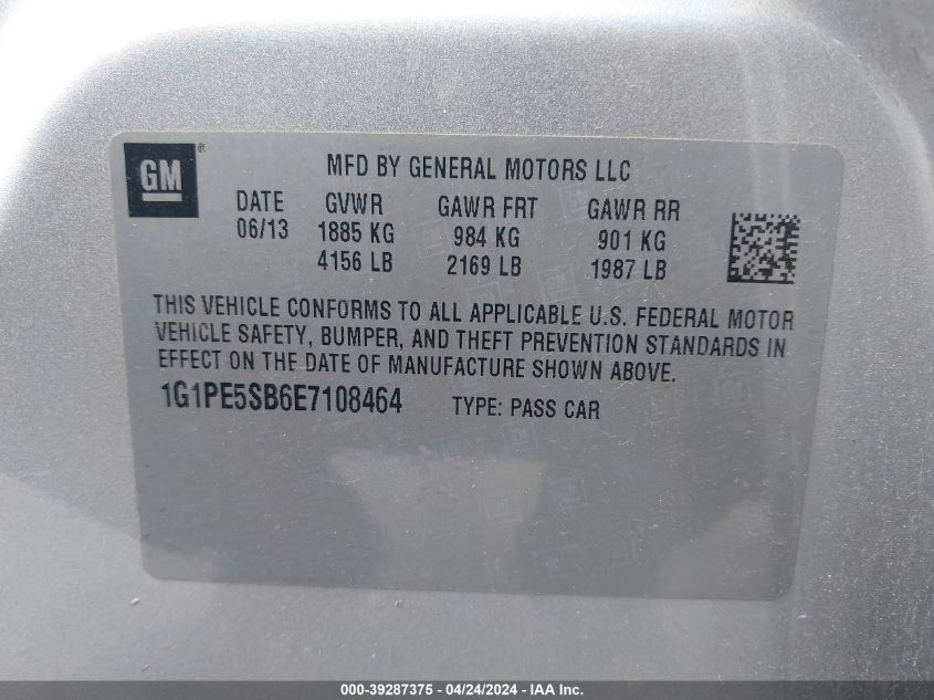 1G1PE5SB6E7108464 | 2014 CHEVROLET CRUZE