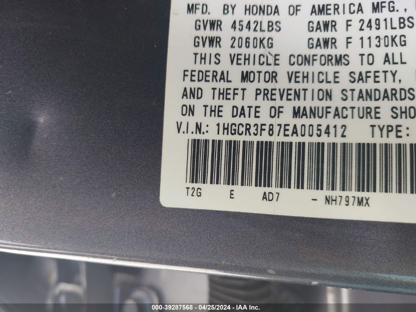 1HGCR3F87EA005412 | 2014 HONDA ACCORD