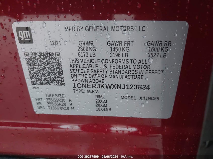 2022 CHEVROLET TRAVERSE FWD RS - 1GNERJKWXNJ123834