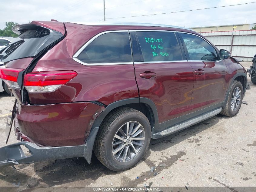 2019 Toyota Highlander Xle VIN: 5TDKZRFH9KS359654 Lot: 39287657