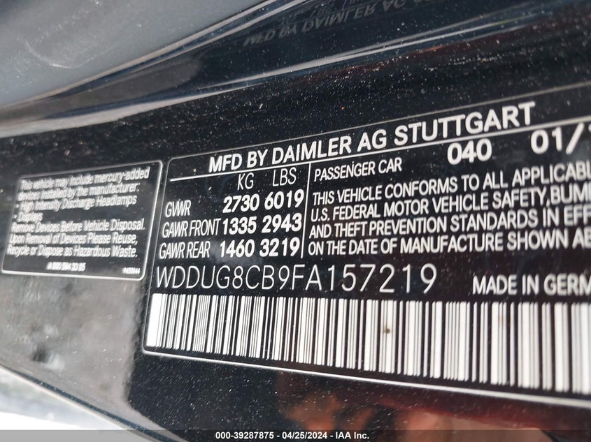 2015 MERCEDES-BENZ S 550 WDDUG8CB9FA157219