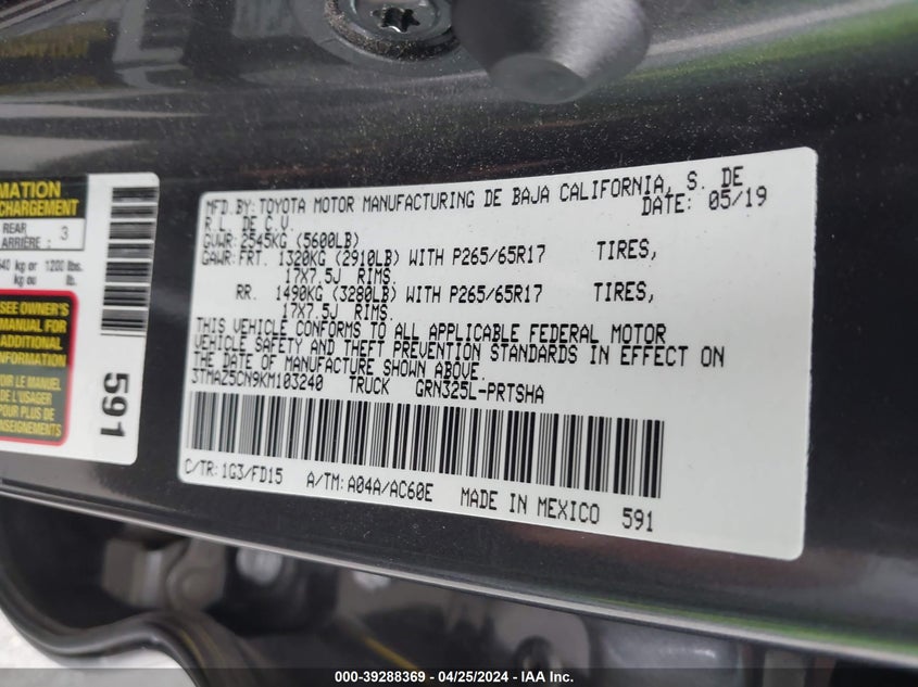 2019 TOYOTA TACOMA - 3TMAZ5CN9KM103240