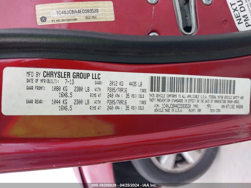 2014 JEEP COMPASS SPORT - 1C4NJCBA4ED593520