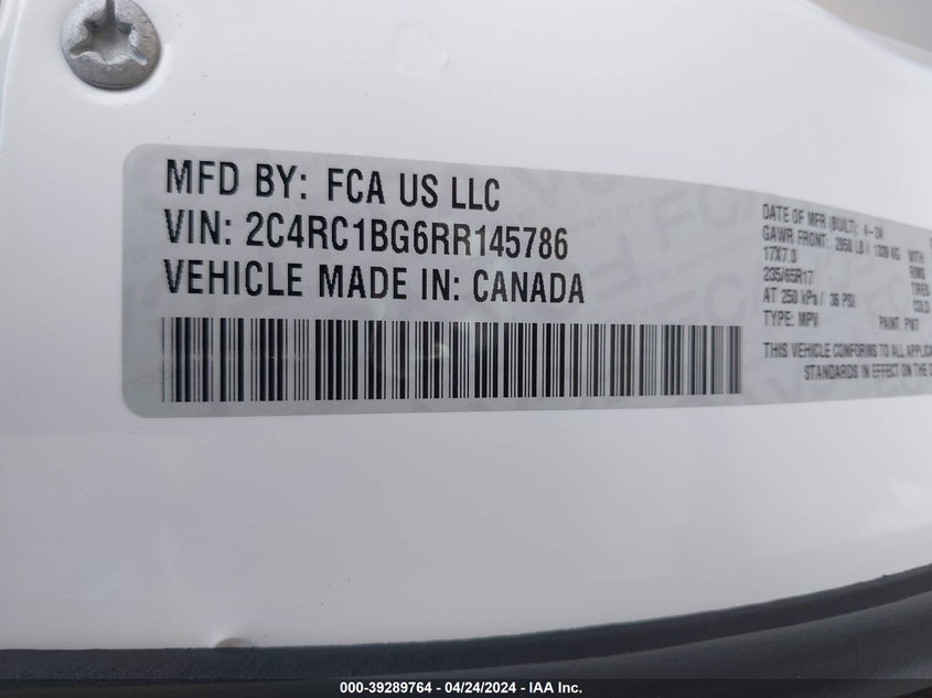 2024 CHRYSLER PACIFICA TOURING L - 2C4RC1BG6RR145786