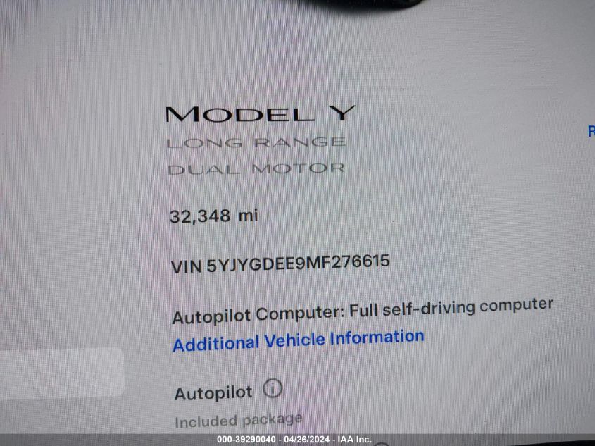 VIN 5YJYGDEE9MF276615 2021 TESLA MODEL Y no.7