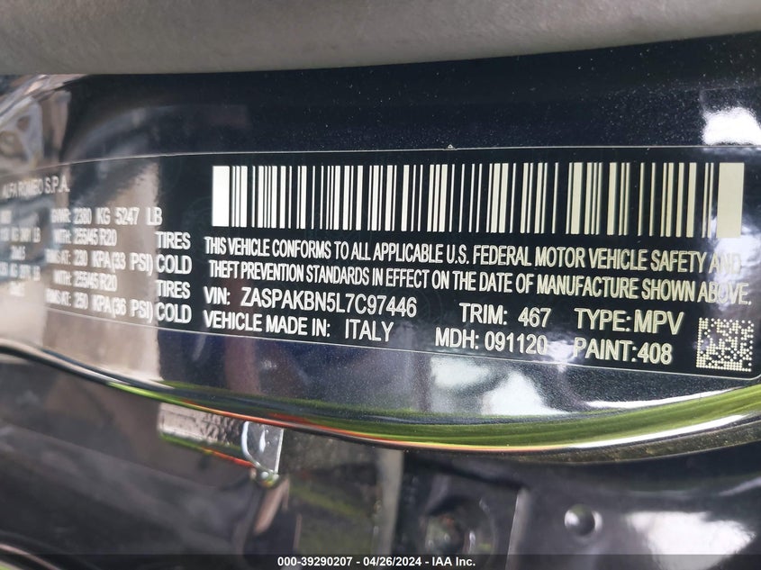 2020 ALFA ROMEO STELVIO TI SPORT AWD - ZASPAKBN5L7C97446