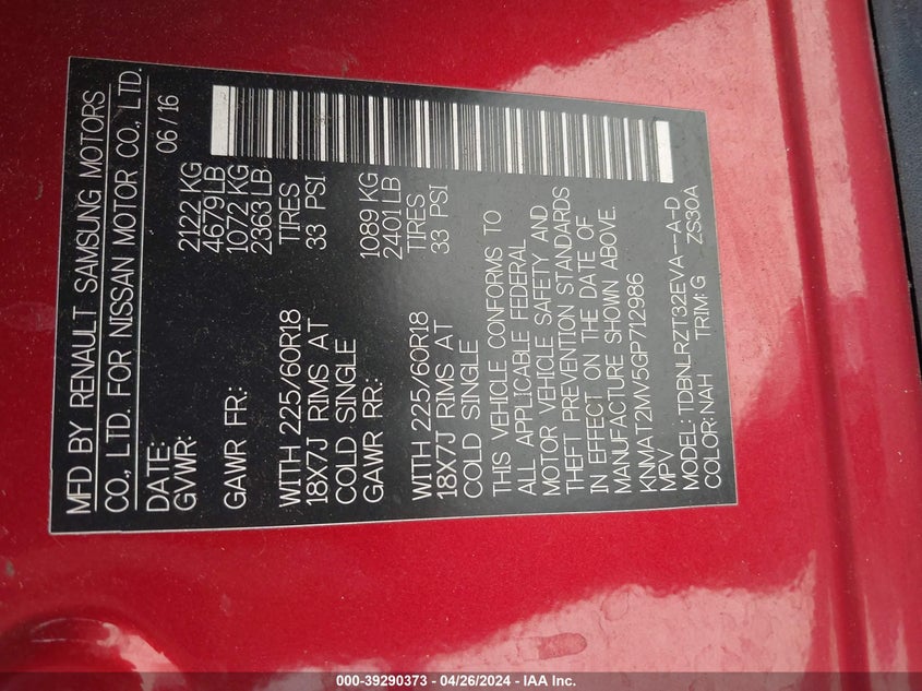 2016 NISSAN ROGUE SL - KNMAT2MV5GP712986