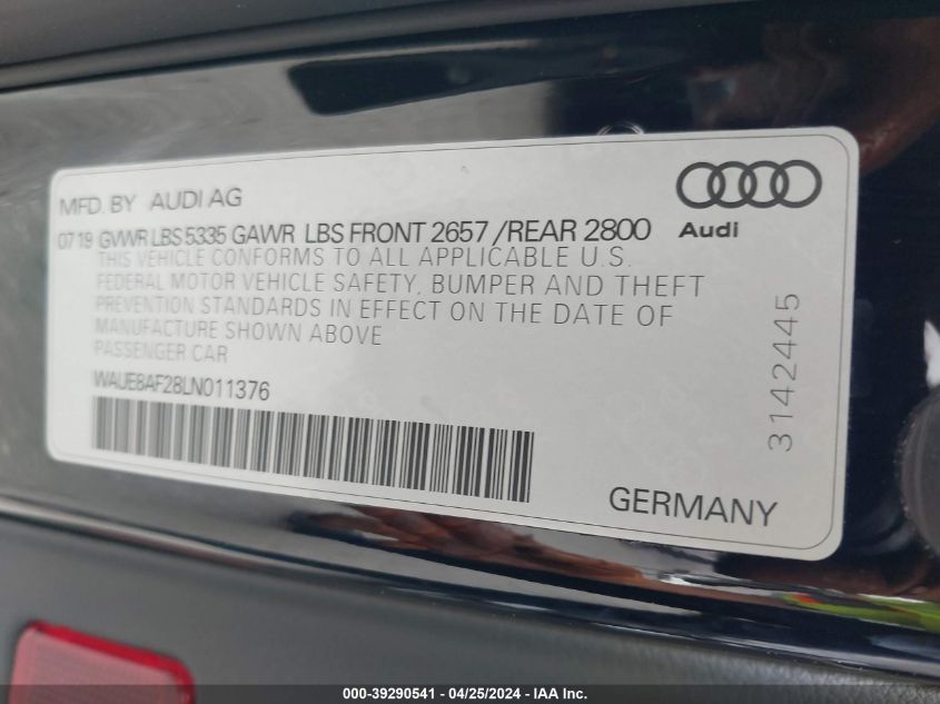 2020 AUDI A6 PREMIUM PLUS 45 TFSI QUATTRO S TRONIC - WAUE8AF28LN011376