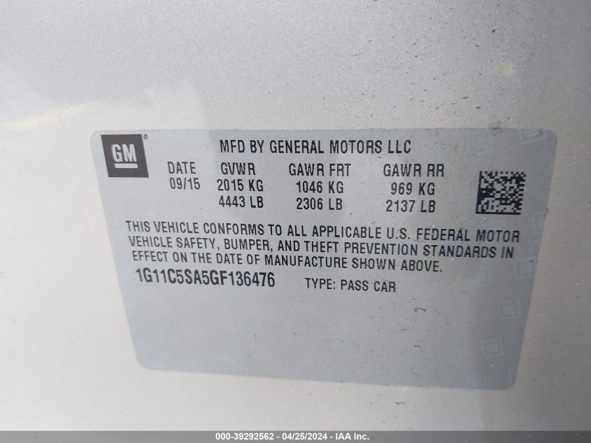 1G11C5SA5GF136476 | 2016 CHEVROLET MALIBU LIMITED