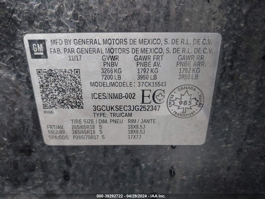 2018 CHEVROLET SILVERADO 1500 K1500 LTZ - 3GCUKSEC3JG252347