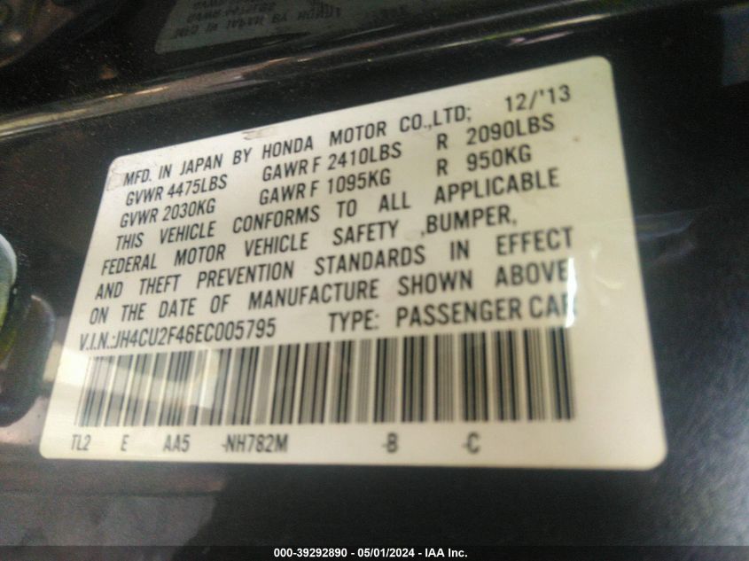 JH4CU2F46EC005795 2014 Acura Tsx 2.4