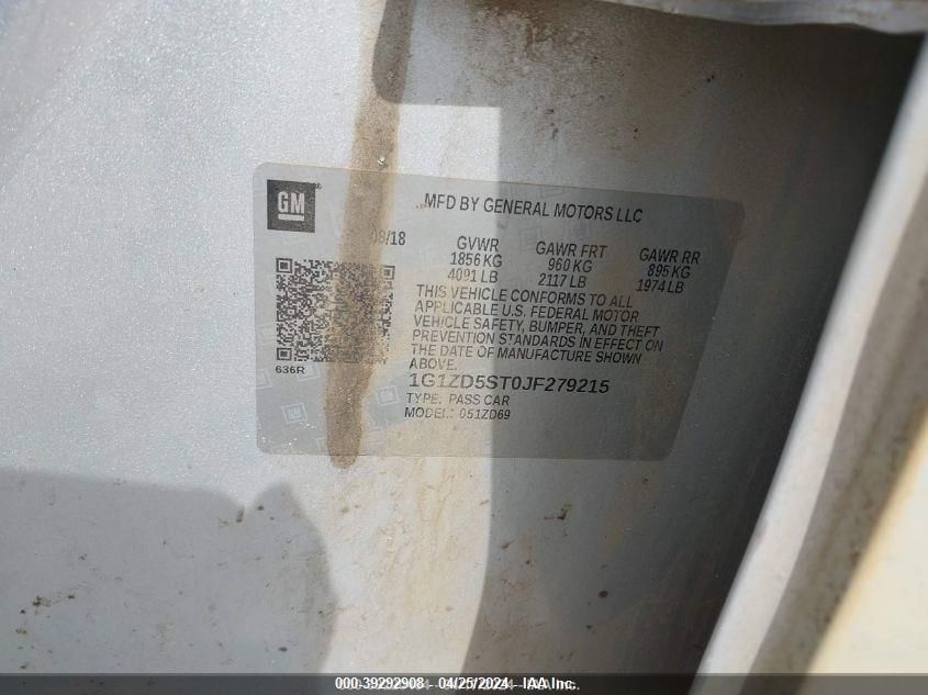2018 Chevrolet Malibu Lt VIN: 1G1ZD5ST0JF279215 Lot: 39292908