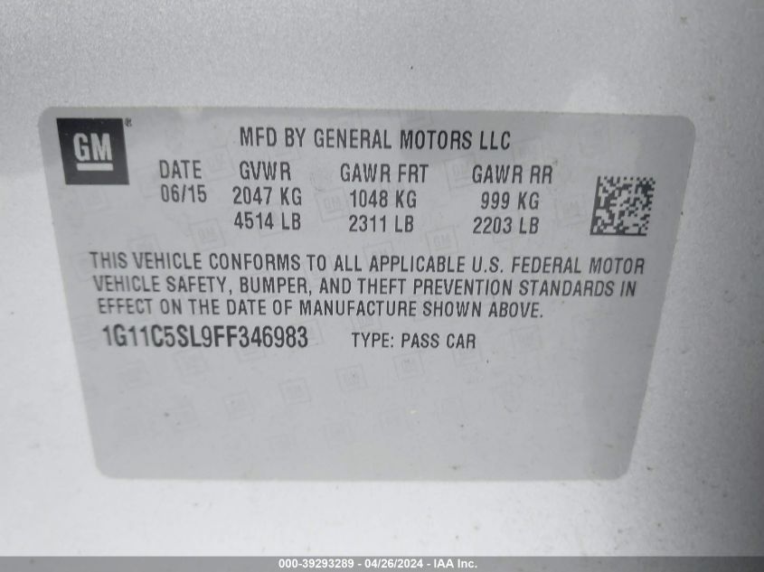 1G11C5SL9FF346983 | 2015 CHEVROLET MALIBU