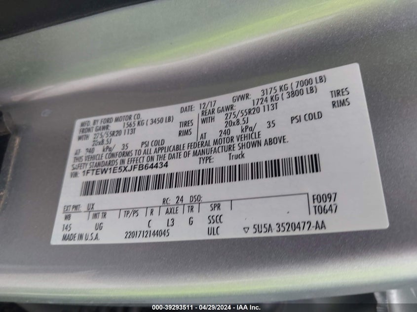 2018 FORD F150 SUPERCREW - 1FTEW1E5XJFB64434