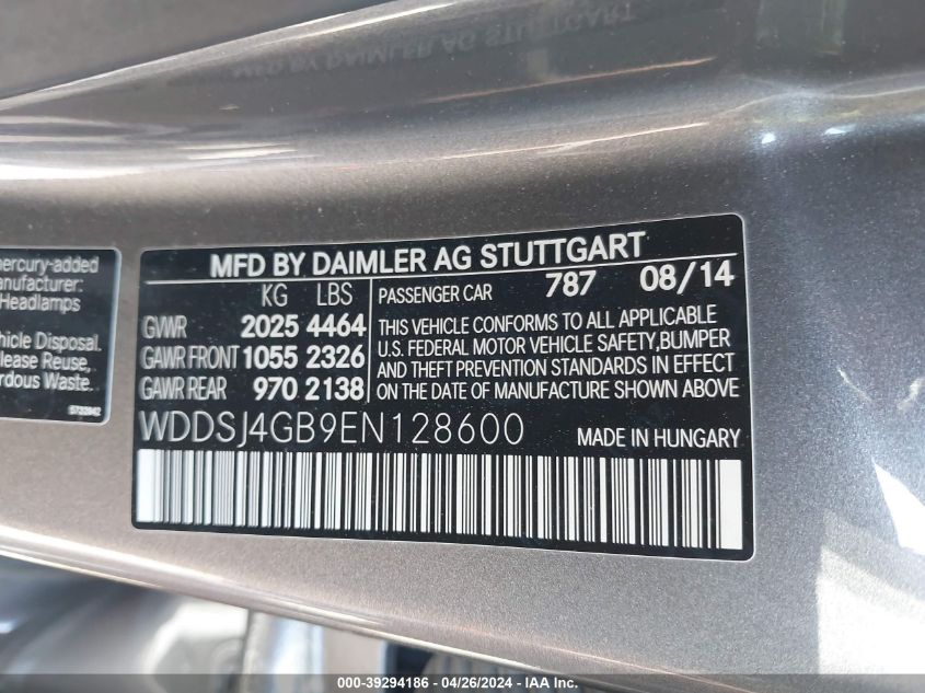 WDDSJ4GB9EN128600 2014 Mercedes-Benz Cla 250 4Matic