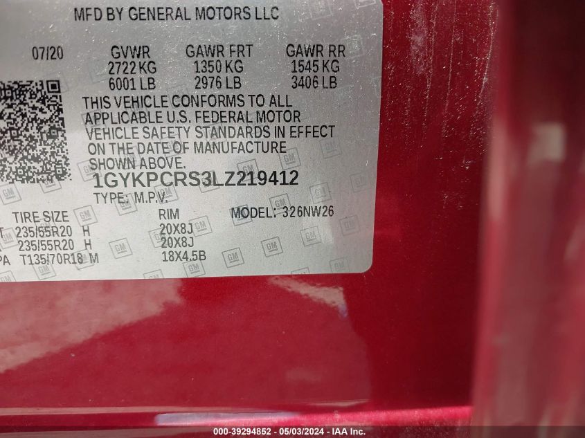 2020 Cadillac Xt6 Fwd Premium Luxury VIN: 1GYKPCRS3LZ219412 Lot: 39294852