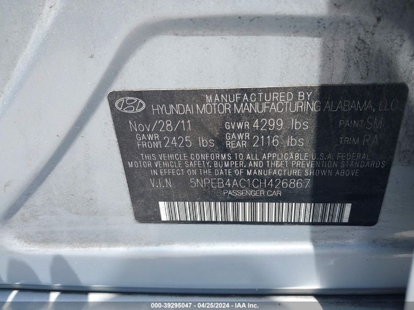 5NPEB4AC1CH426867 | 2012 HYUNDAI SONATA