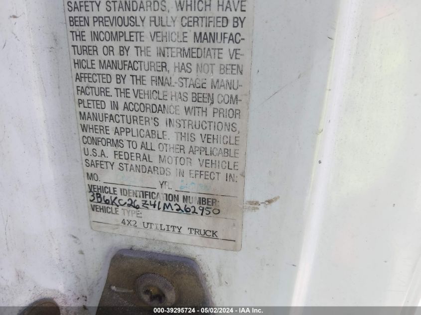 2001 Dodge Ram 2500 VIN: 3B6KC26Z41M262950 Lot: 39295724