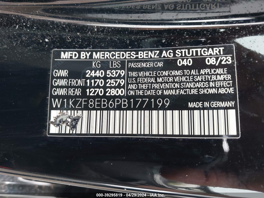 2023 MERCEDES-BENZ E 350 4MATIC VIN: W1KZF8EB6PB177199