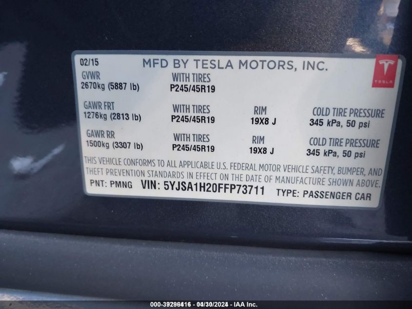 5YJSA1H20FFP73711 2015 Tesla Model S 70D/85D/P85D