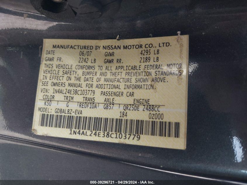 1N4AL24E38C103779 2008 Nissan Altima 2.5 S