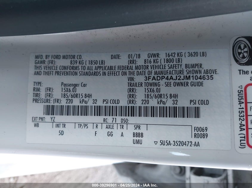 2018 FORD FIESTA S - 3FADP4AJ2JM104635