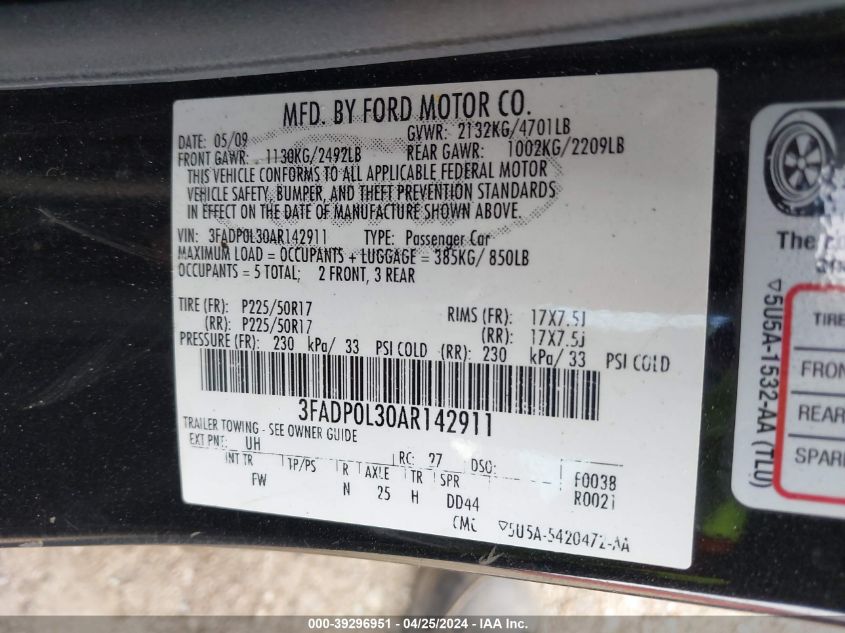 3FADP0L30AR142911 | 2010 FORD FUSION HYBRID