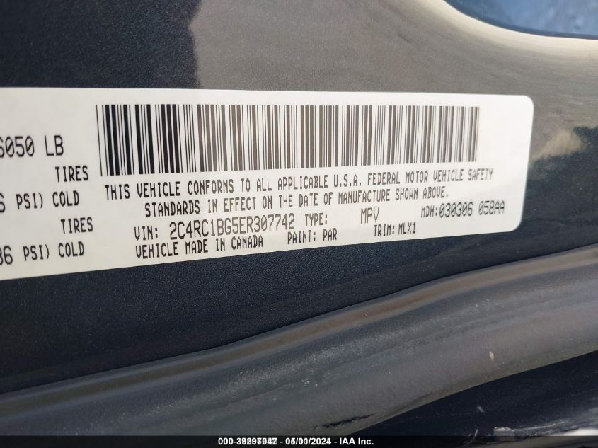 2C4RC1BG5ER307742 2014 Chrysler Town & Country Touring