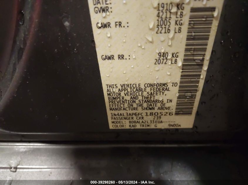 2015 Nissan Altima 2.5 VIN: 1N4AL3AP6FC180526 Lot: 39298260