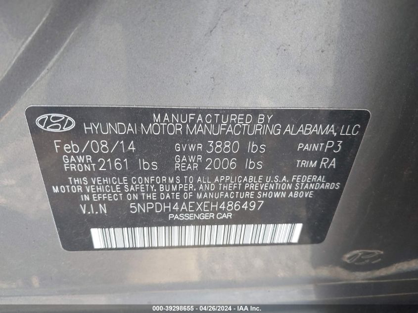 5NPDH4AEXEH486497 | 2014 HYUNDAI ELANTRA