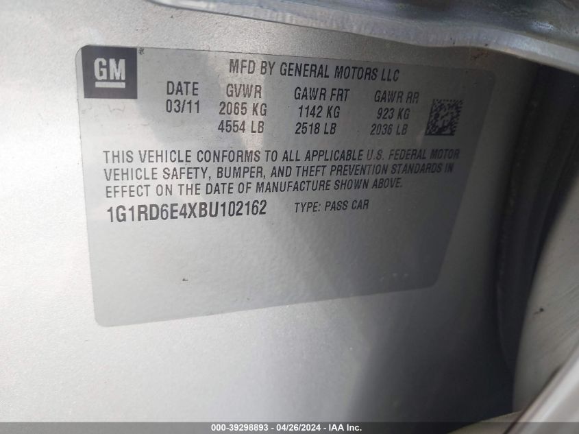 1G1RD6E4XBU102162 | 2011 CHEVROLET VOLT