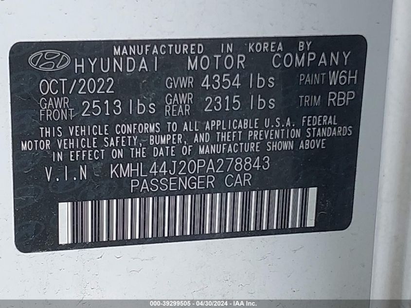 KMHL44J20PA278843 | 2023 HYUNDAI SONATA