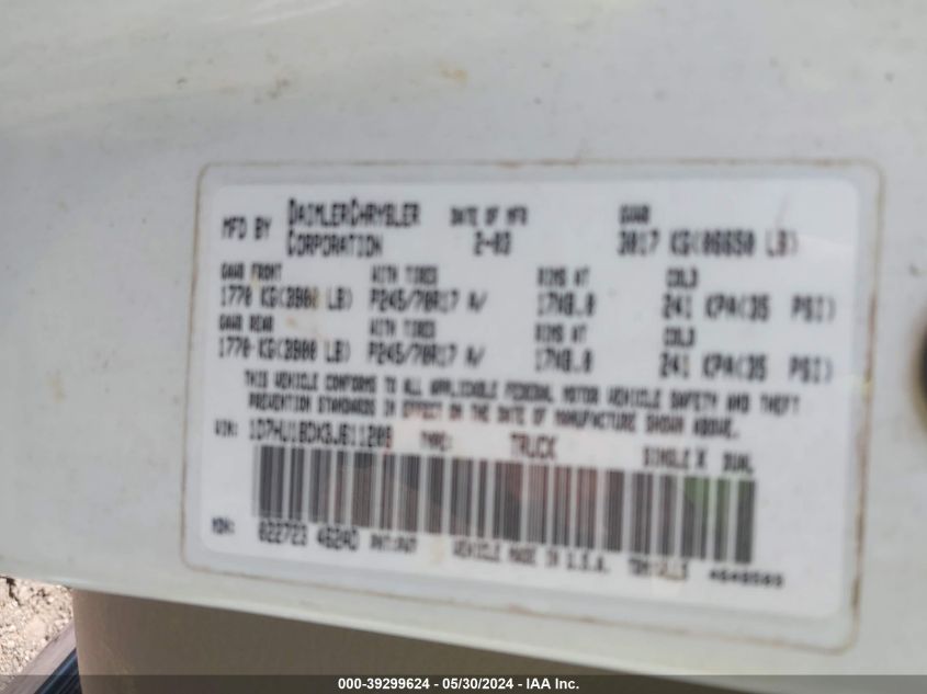 2003 Dodge Ram 1500 St/Slt VIN: 1D7HU18DX3J611209 Lot: 39299624