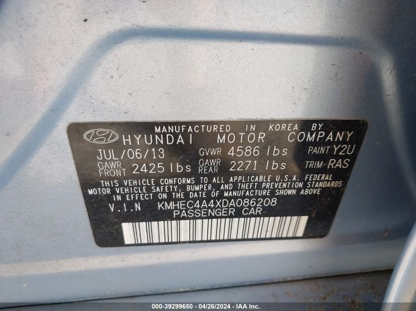 KMHEC4A4XDA086208 | 2013 HYUNDAI SONATA HYBRID