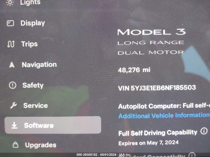 2022 Tesla Model 3 Long Range Dual Motor All-Wheel Drive VIN: 5YJ3E1EB6NF185503 Lot: 39300152