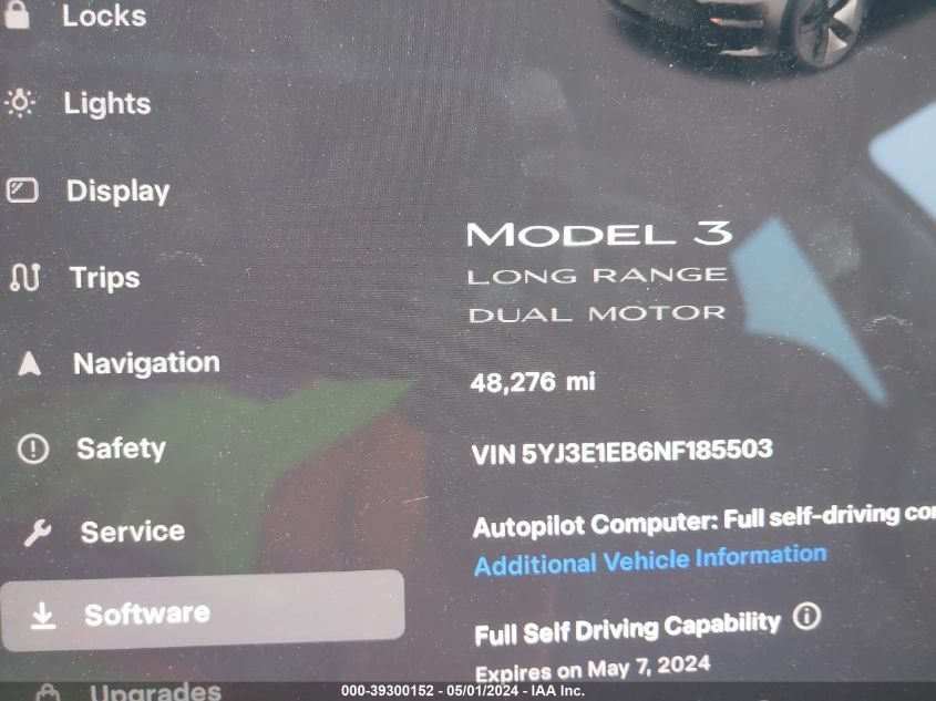 2022 Tesla Model 3 Long Range Dual Motor All-Wheel Drive VIN: 5YJ3E1EB6NF185503 Lot: 39300152