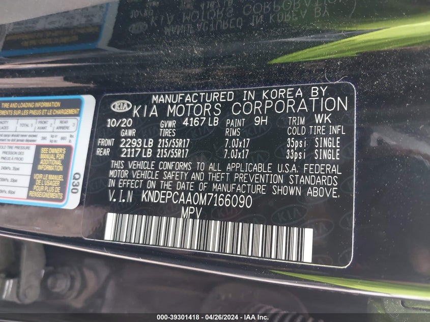 VIN KNDEPCAA0M7166090 2021 KIA SELTOS LX