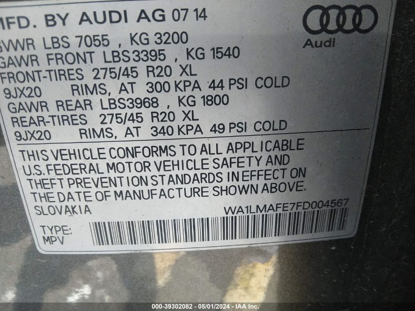 WA1LMAFE7FD004567 2015 Audi Q7 3.0 Tdi Premium