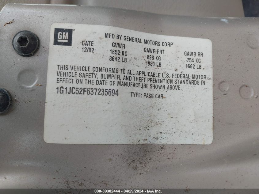 1G1JC52F637235694 | 2003 CHEVROLET CAVALIER