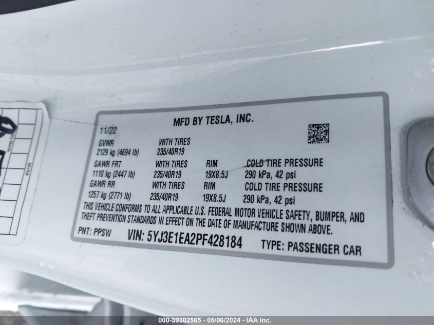 2023 TESLA MODEL 3 REAR-WHEEL DRIVE - 5YJ3E1EA2PF428184