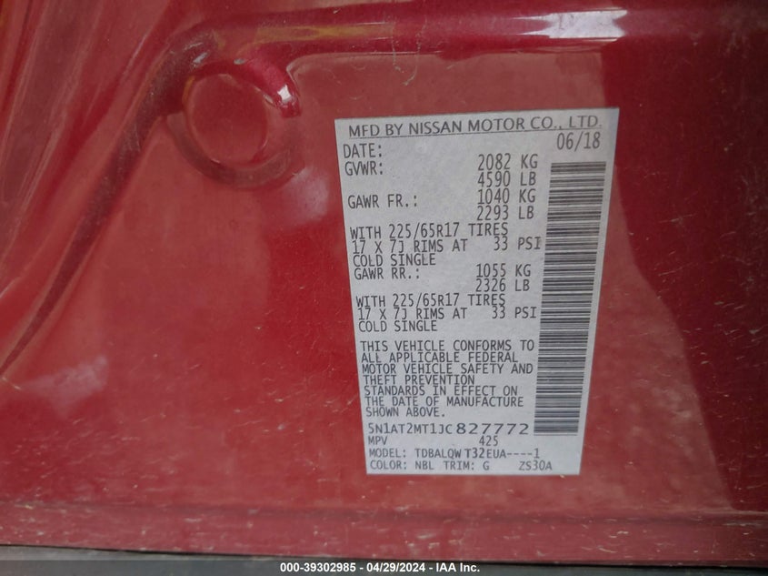 2018 NISSAN ROGUE SV - 5N1AT2MT1JC827772