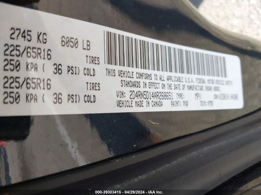 2010 Dodge Grand Caravan Sxt VIN: 2D4RN5D14AR268651 Lot: 39303415