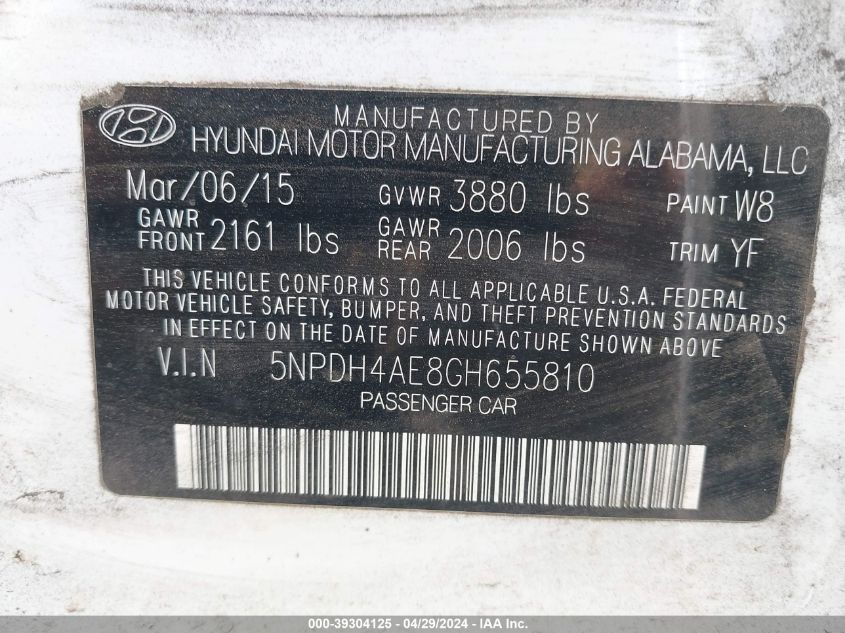 5NPDH4AE8GH655810 | 2016 HYUNDAI ELANTRA