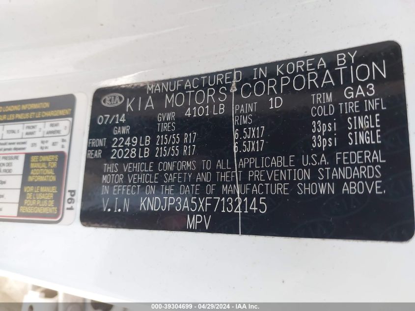 KNDJP3A5XF7132145 | 2015 KIA SOUL