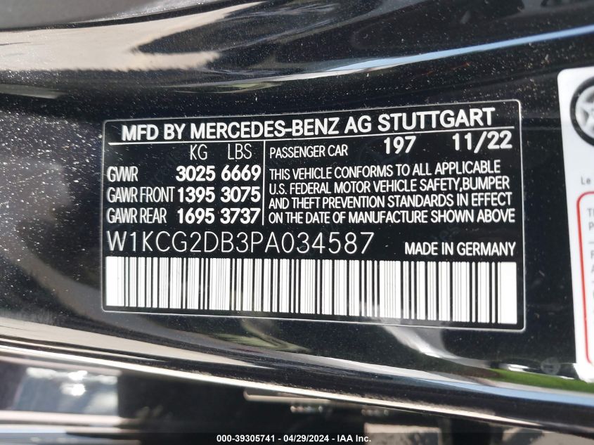 2023 Mercedes-Benz Eqs VIN: W1KCG2DB3PA034587 Lot: 39305741