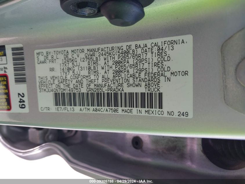 3TMJU4GN7DM149753 2013 Toyota Tacoma Prerunner V6